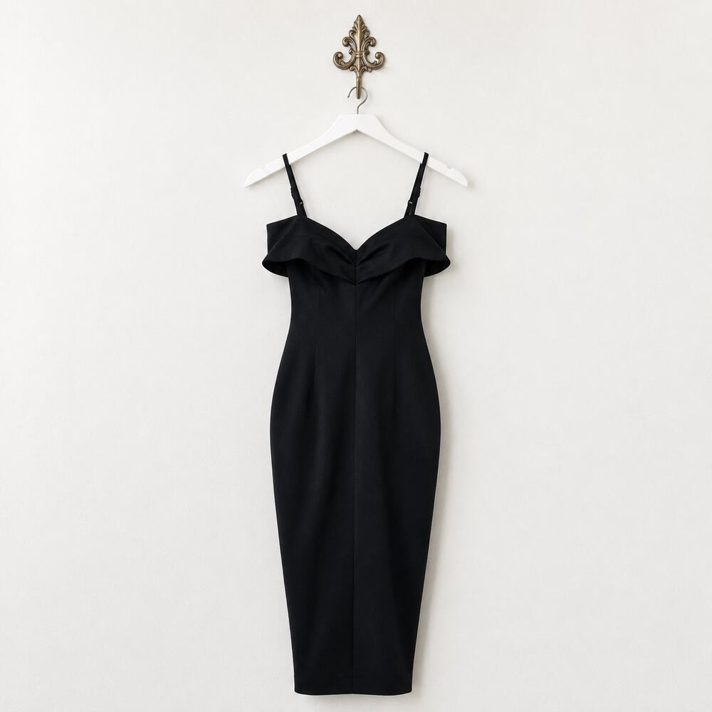 Nookie Phoenix Midi Dress S Black Off Shoulder Bodycon Cocktail NWT